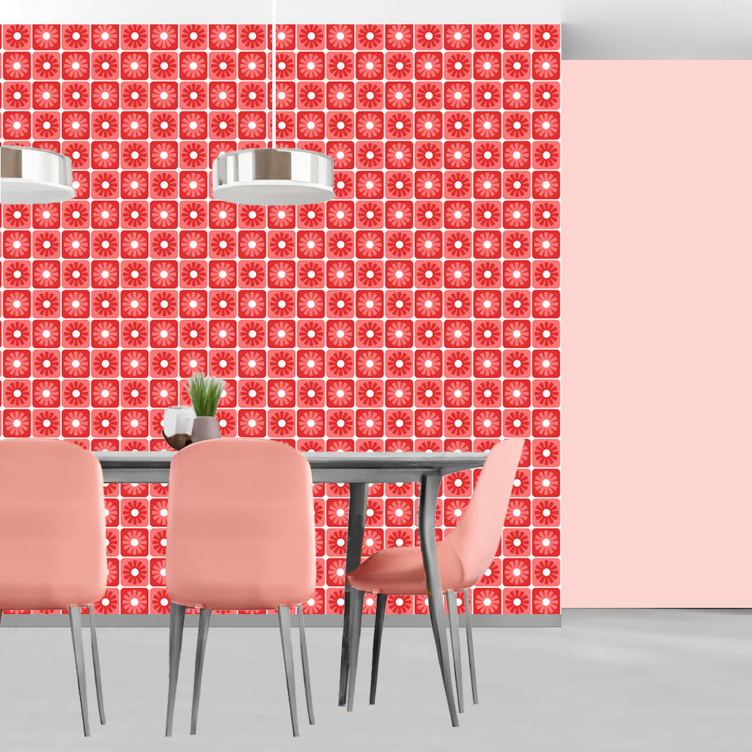 An abstract composition featuring irregular, rounded shapes in vibrant colors. The main colors include bright green, lime green, turquoise, and dark blue, all separated by white, jagged outlines. The shapes overlap and intersect dynamically, forming an energetic and playful pattern. The overall texture has a fabric-like appearance with subtle horizontal and vertical lines running through the colors.